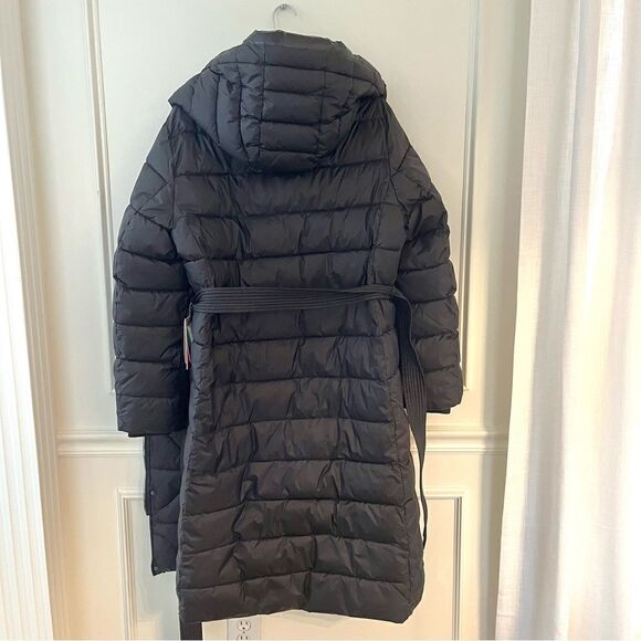 $450 Vince Camuto Onion Belted Long Puffer Coat with Hood, Black in Large, NWT - Picture 9 of 14